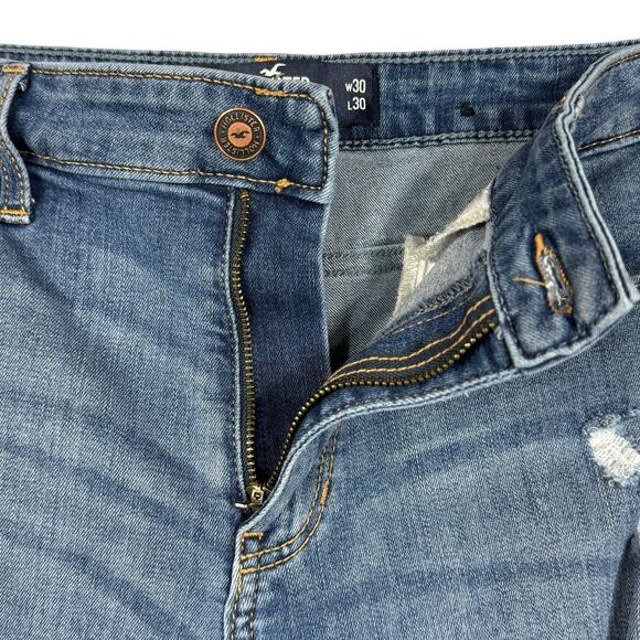 Hollister SZ 11R Hi-Rise Super Skinny Jeans Distressed Stretch Chewed Hems Blue - Picture 4 of 11